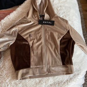 Motel Rocks Small Brown Crop zip up Jacket